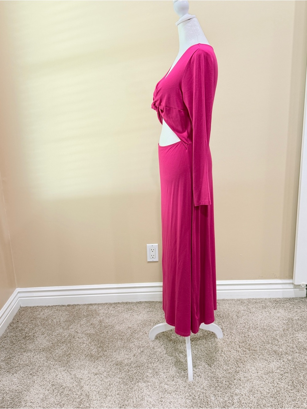 OLD NAVY Fuchsia Pink Fit & Flare Twist Front Cutout Midi Dress Sz Large NWT - Picture 5 of 8